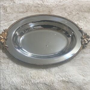 Vintage Oneida Silver and Gold Oval Serving Platter